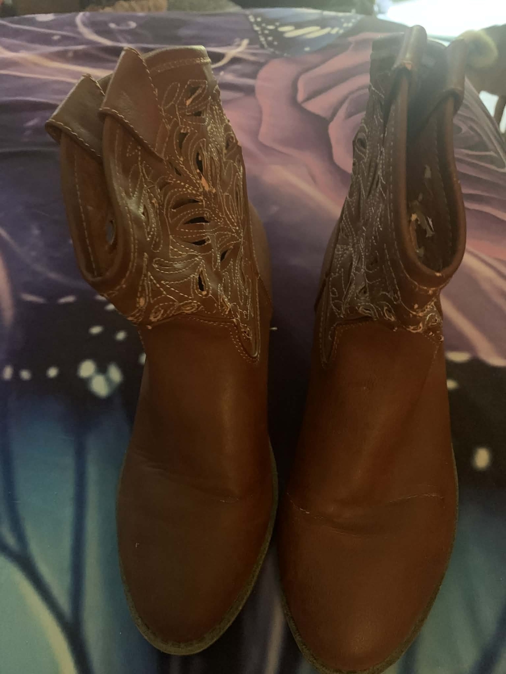 Trent Austin Design Brown Leather Embroidered Ankle Booties